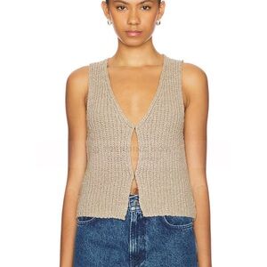 Lovers + Friends Beige Knit Sleeveless V-Neck Cropped Button Vest